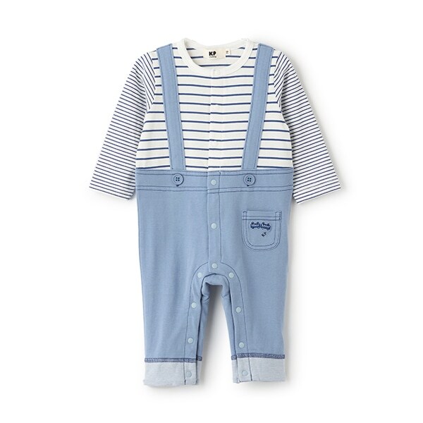 デニム＋ボーダーレイヤード風カバーオール