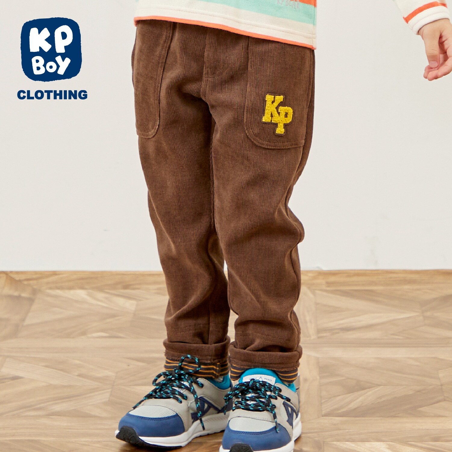 裾ボーダー折り返し ライトニットコールパンツ