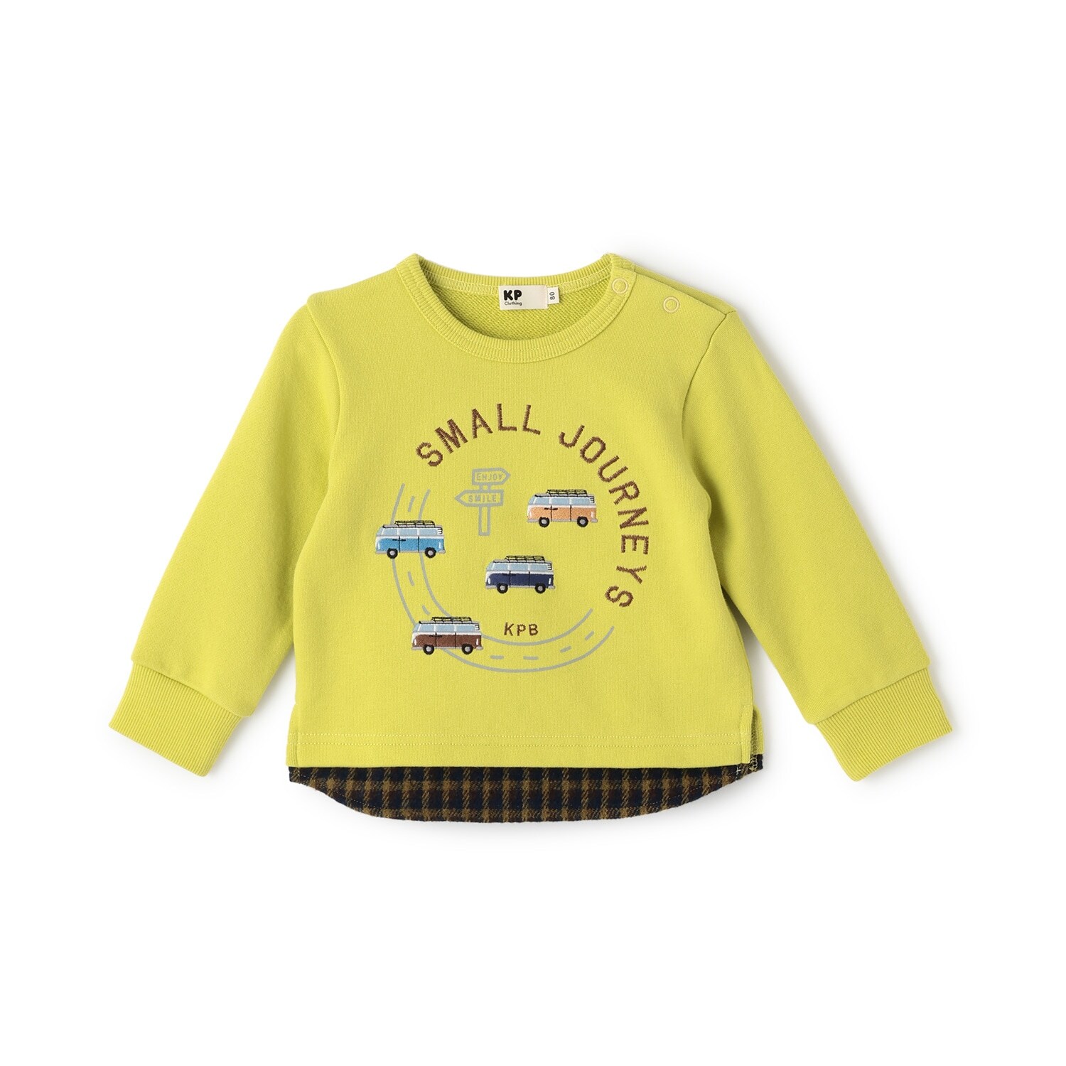 車刺シュウ×裾チェック トレーナー