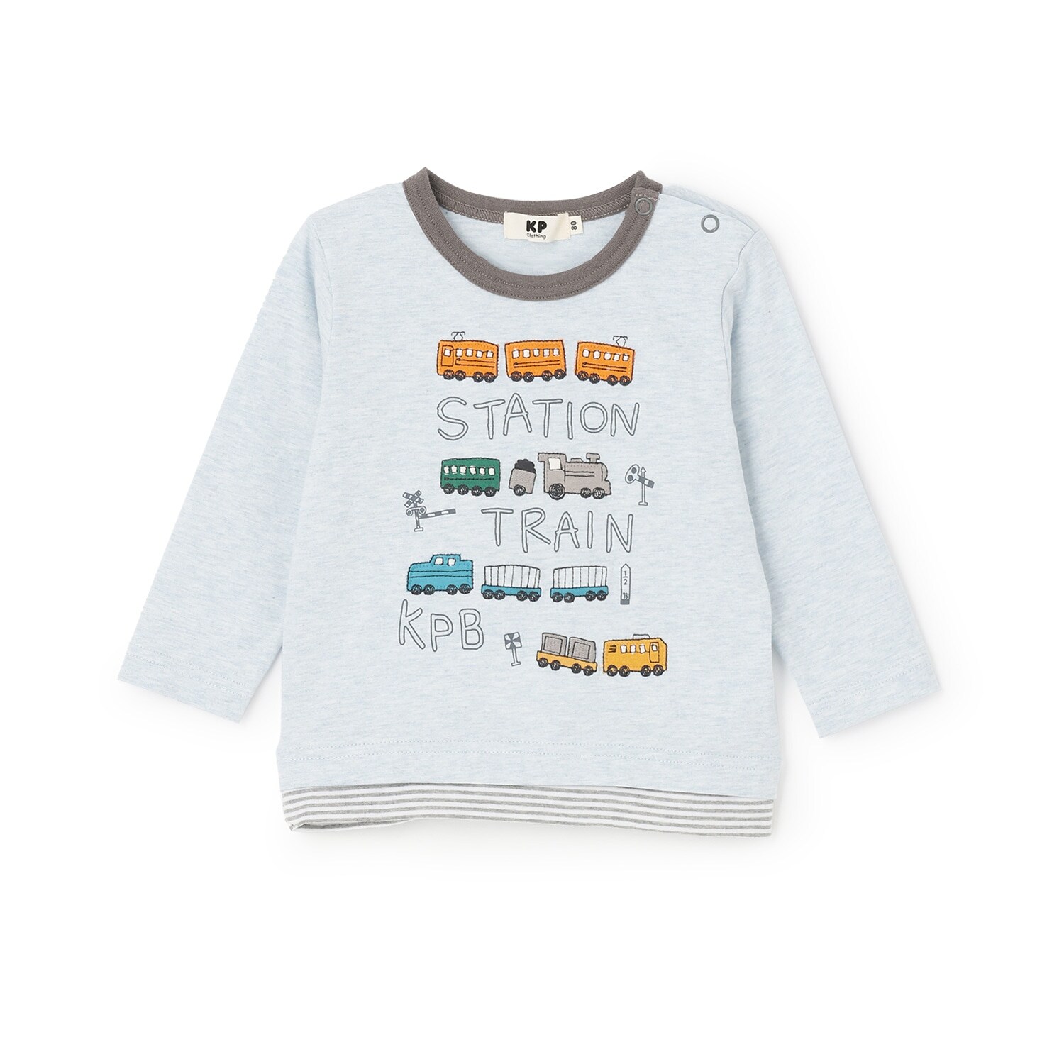 電車アップリケ 長袖Tシャツ