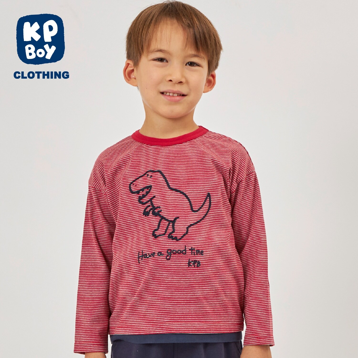 恐竜刺しゅう×エルボーパッチ ミジンボーダー長T