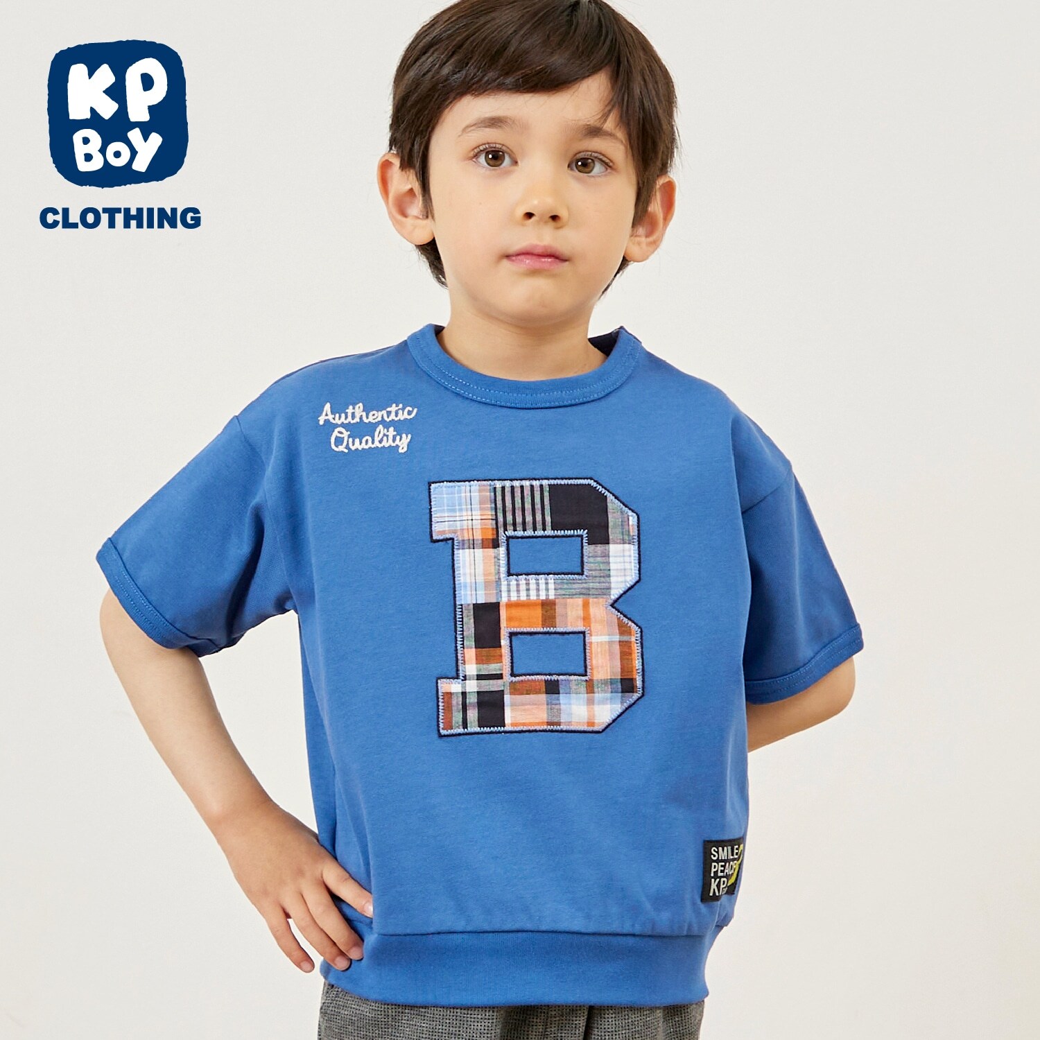 Bアップリケ 6分袖Tシャツ