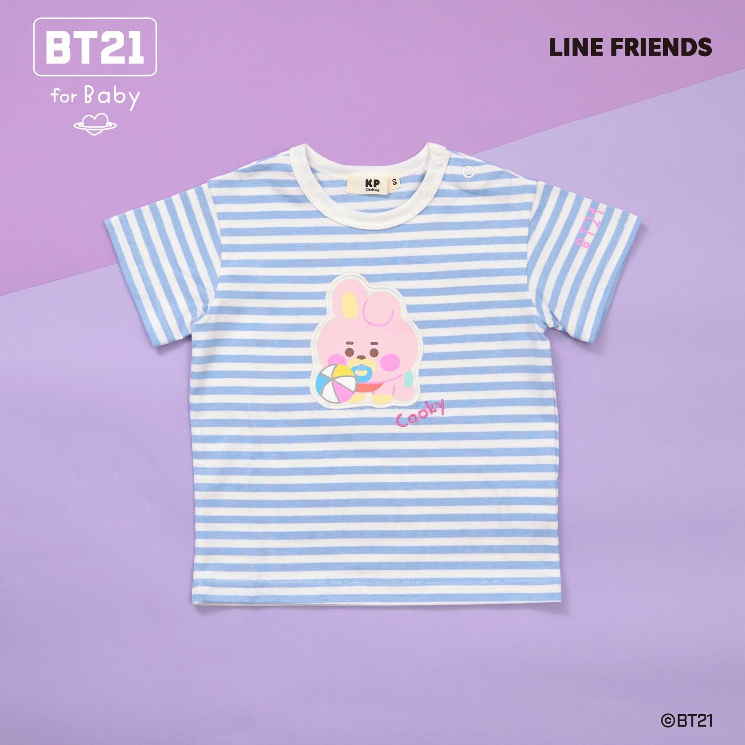 【BT21】アップリケボーダー半袖Tシャツ