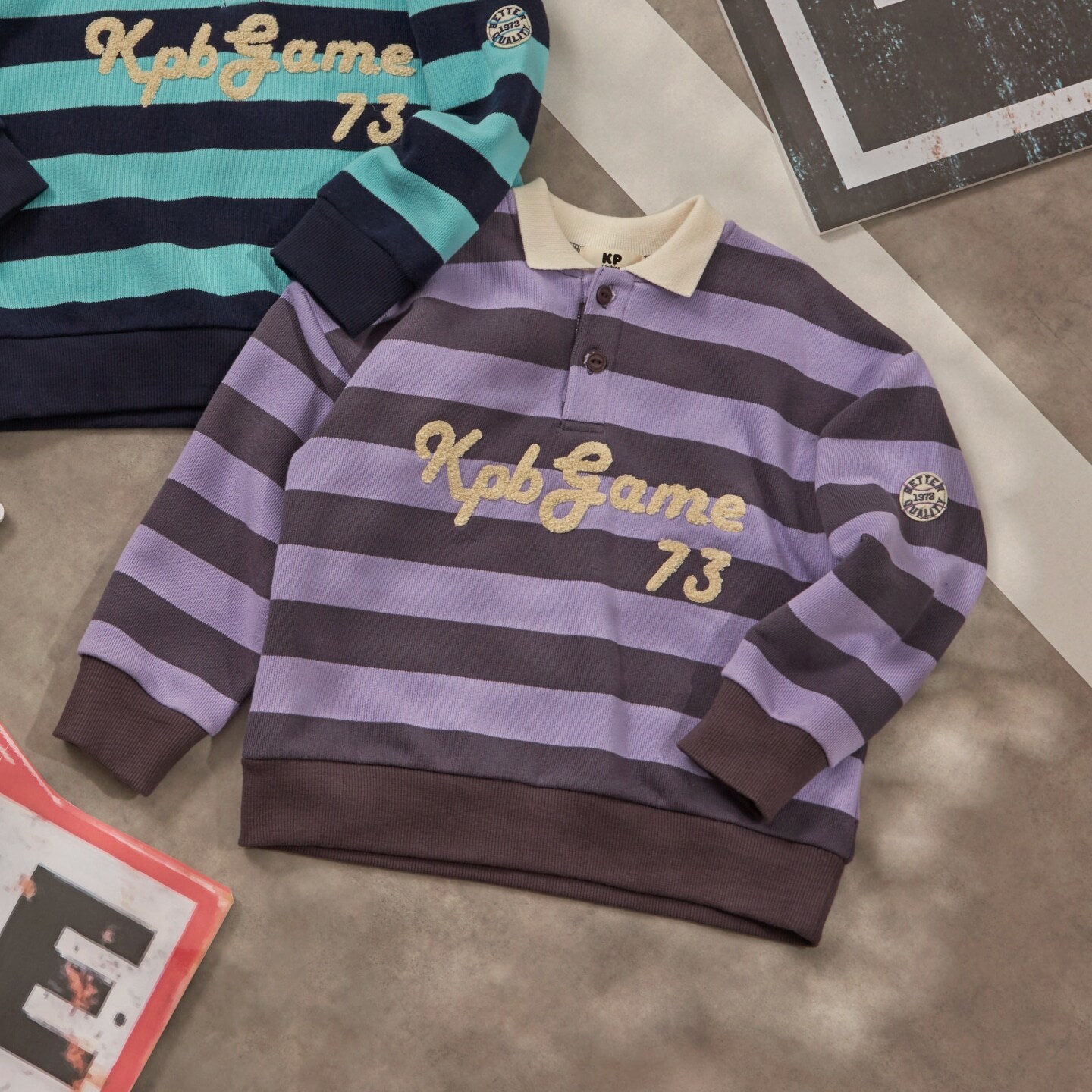 衿付き ボーダー裏毛トレーナー