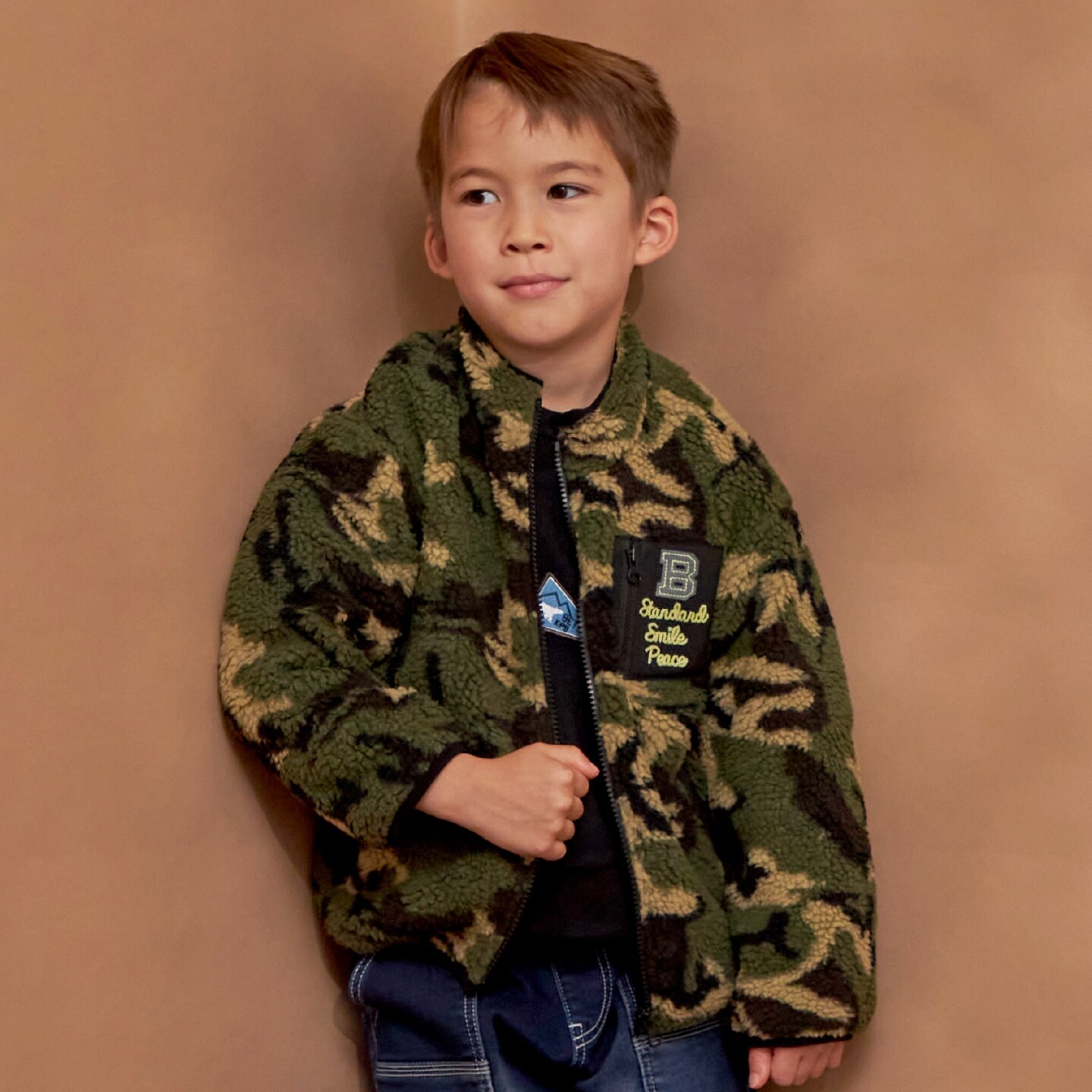 迷彩プリント ボア ジャケット