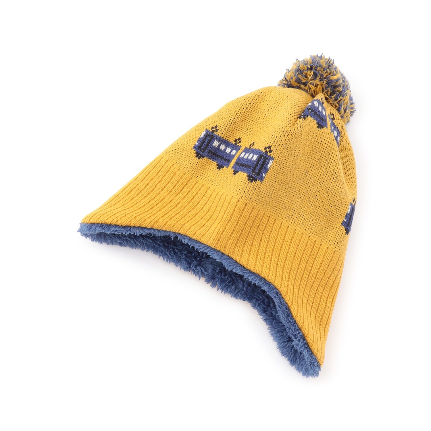 電車柄 耳当て付きニット帽