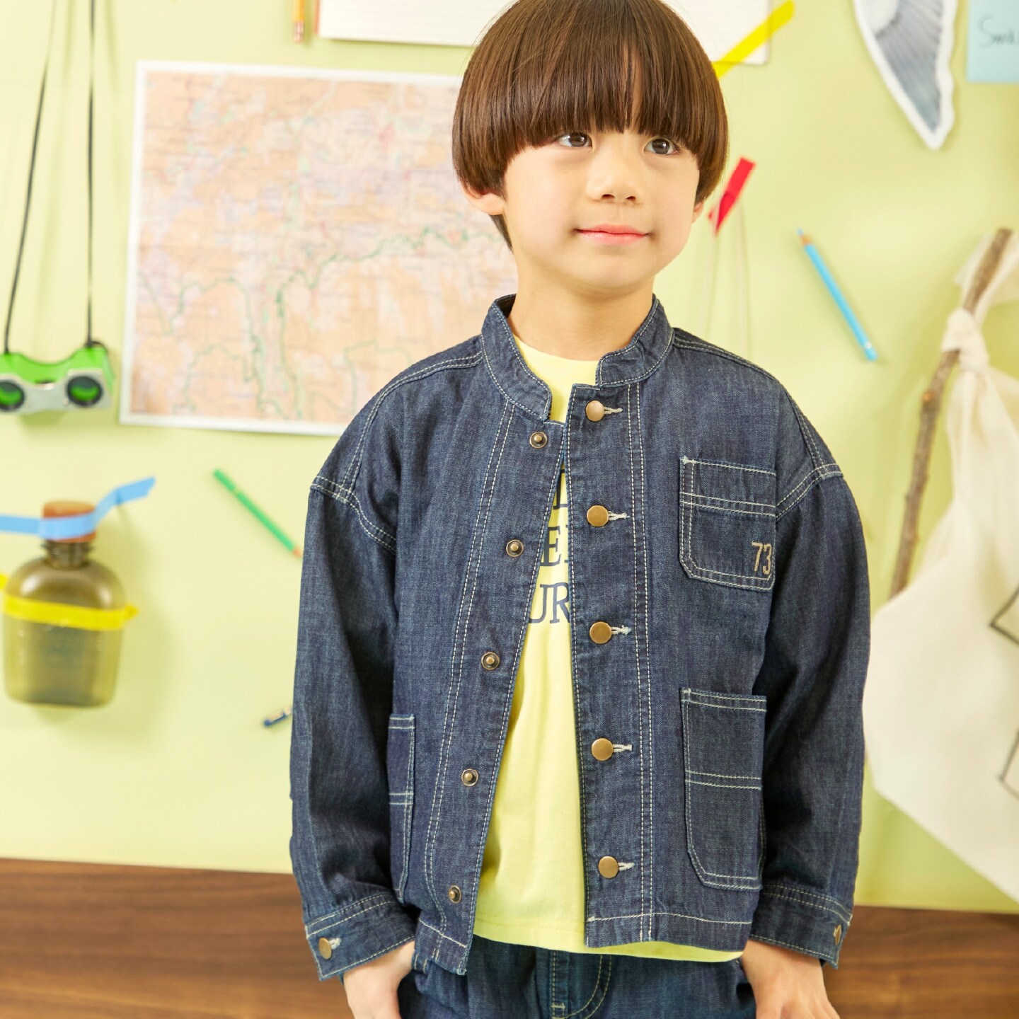 バンドカラー デニムジャケット