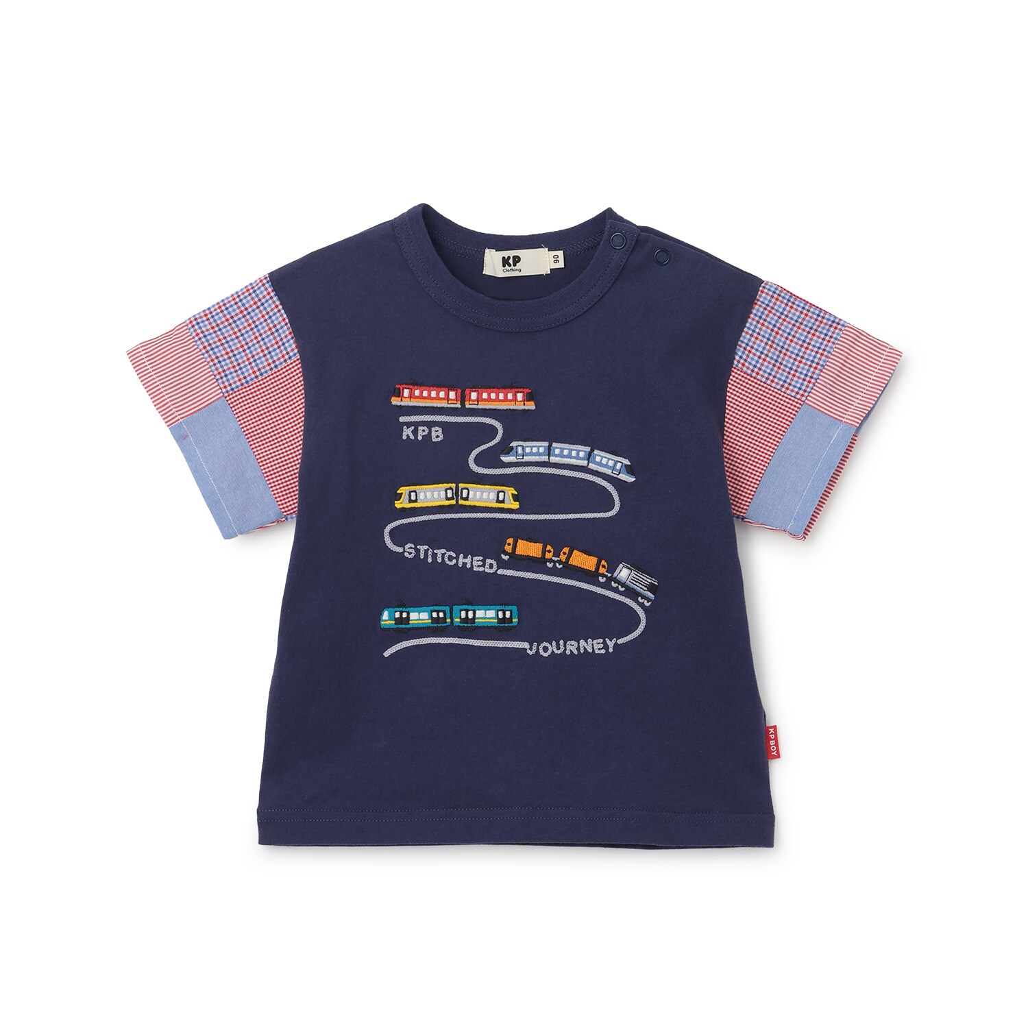 電車モチーフ パッチワーク袖 Tシャツ