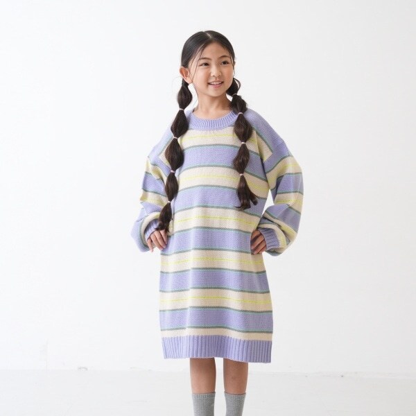 【リンク】【洗濯機可】ボーダーニットワンピース