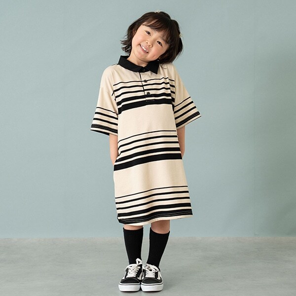 【親子リンク】衿つきラガー半袖ワンピ