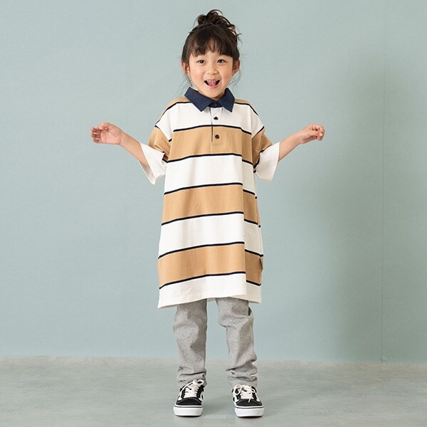 【親子リンク】衿つきラガー半袖ワンピ