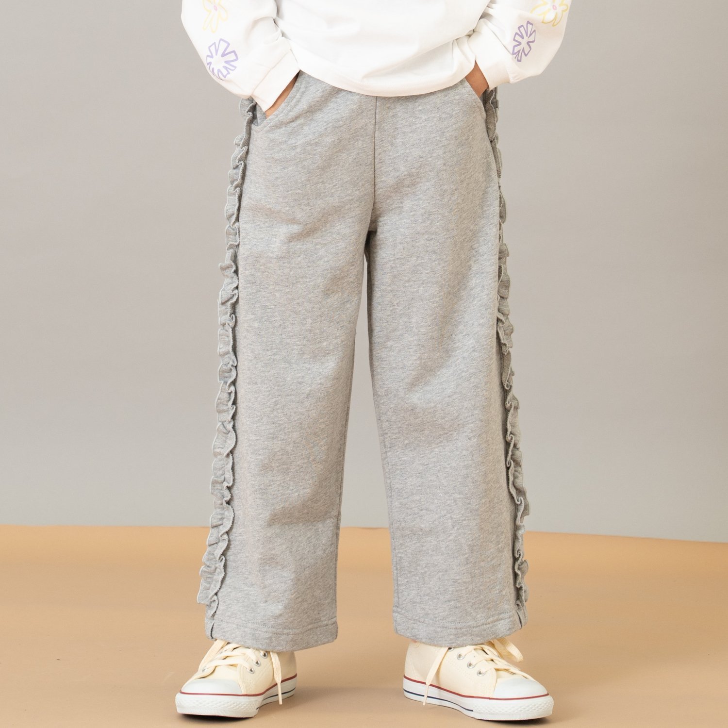 サイドフリル裏毛ワイドパンツ