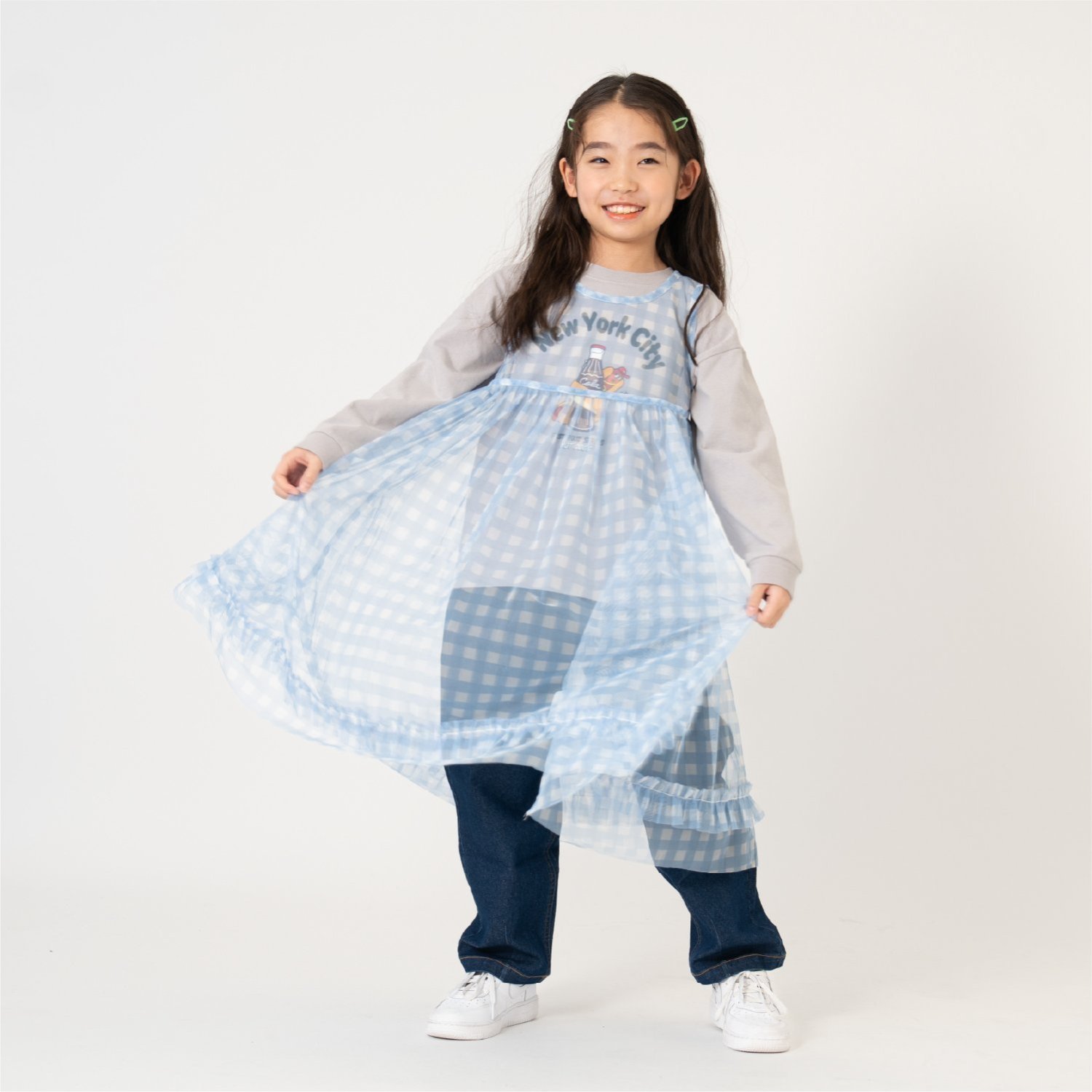 シフォンチェックワンピース