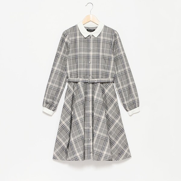 ＊長袖チェック白衿ワンピース