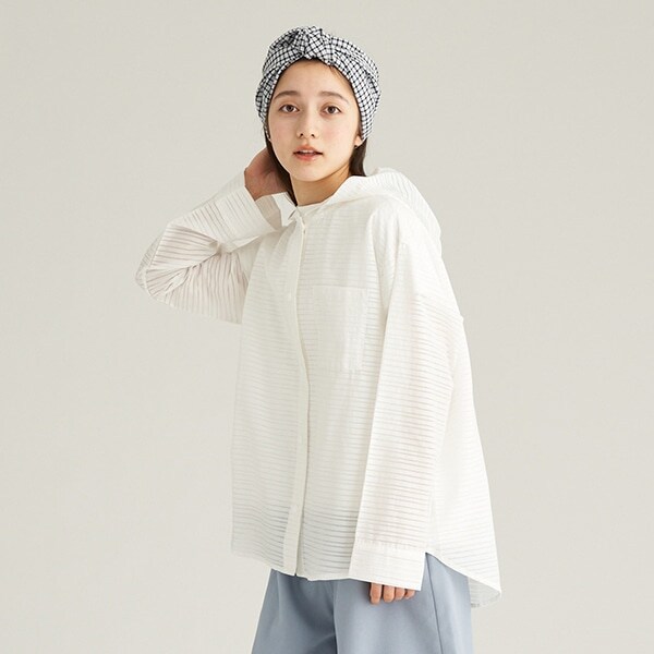 【AMI】シアーボーダーフーディブラウス