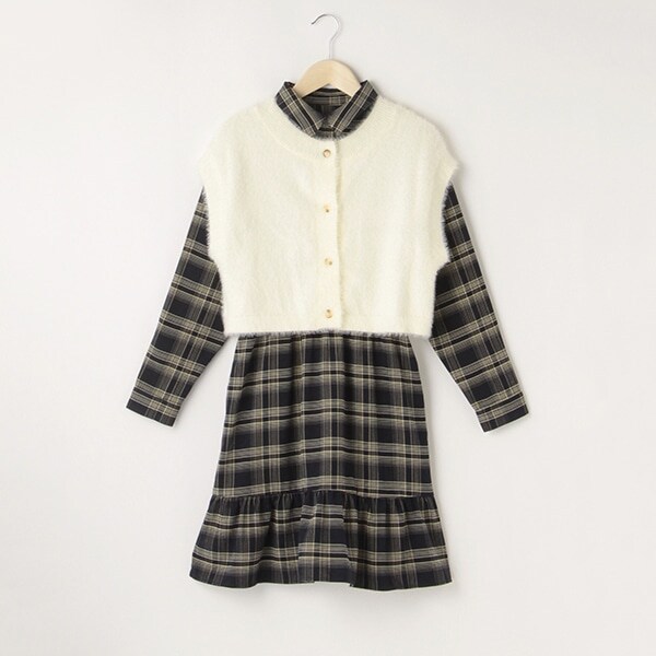 【AMI】ニットベスト＆チェックワンピースセット