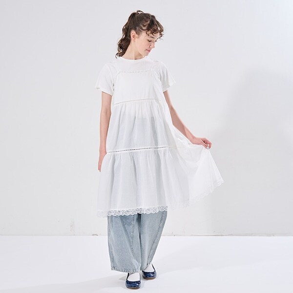 【AMI】コットンレースキャミワンピース×Tシャツセット