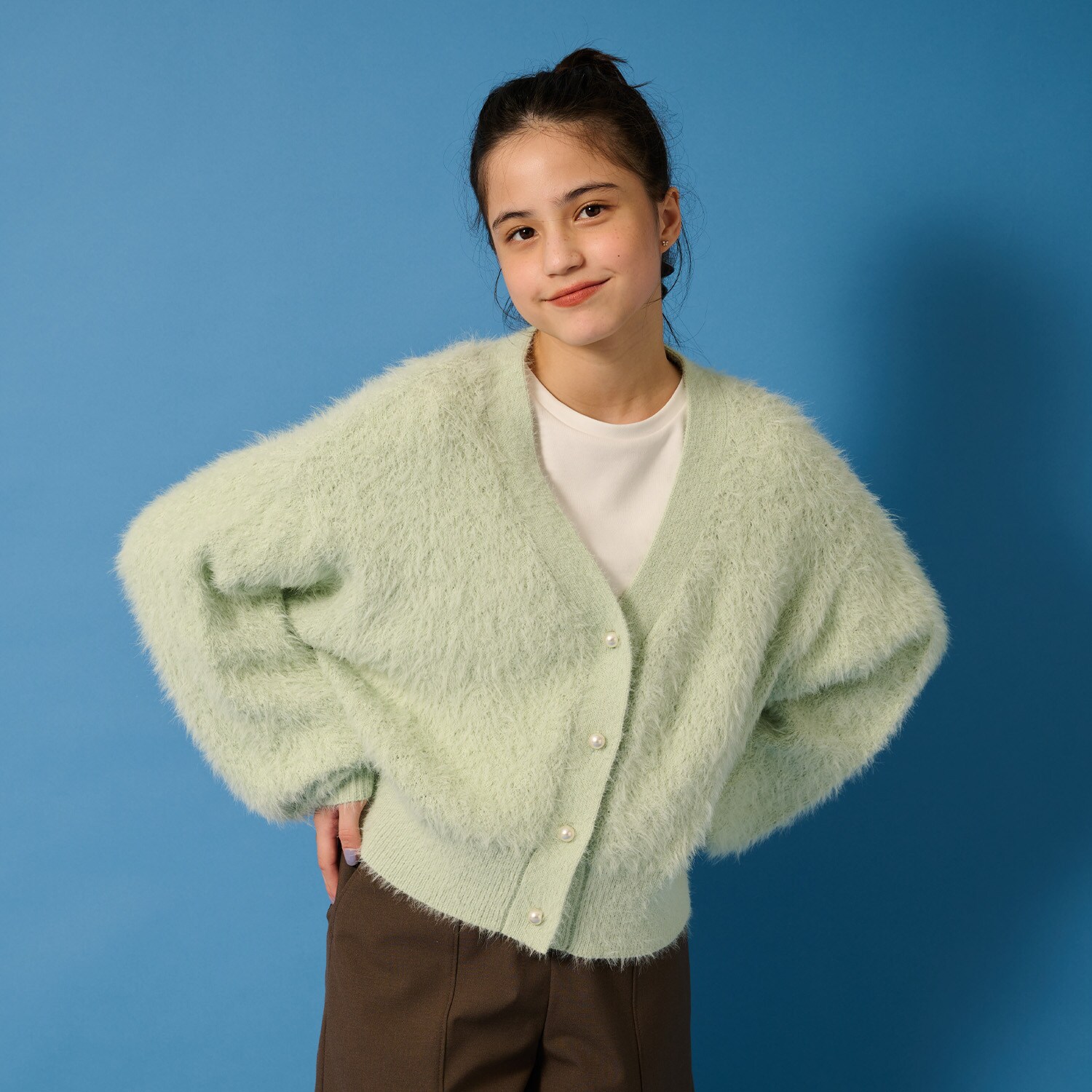 【AMI】シャギーニットカーデ×ロンTセット