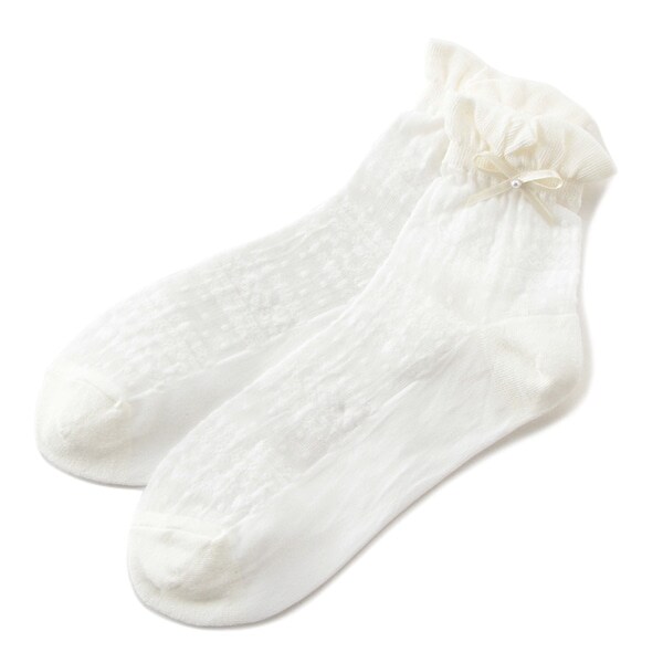 透けレース柄クルーソックス