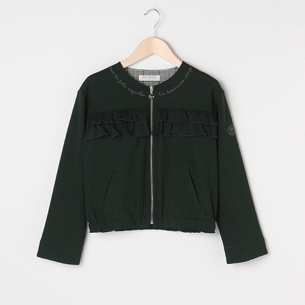 胸フリルつきノーカラージップブルゾン