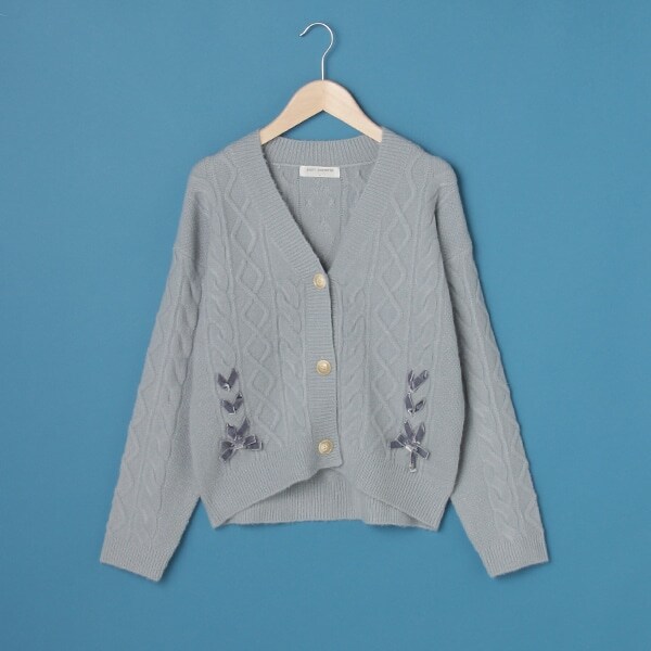 レースアップモールニットVネックカーディガン