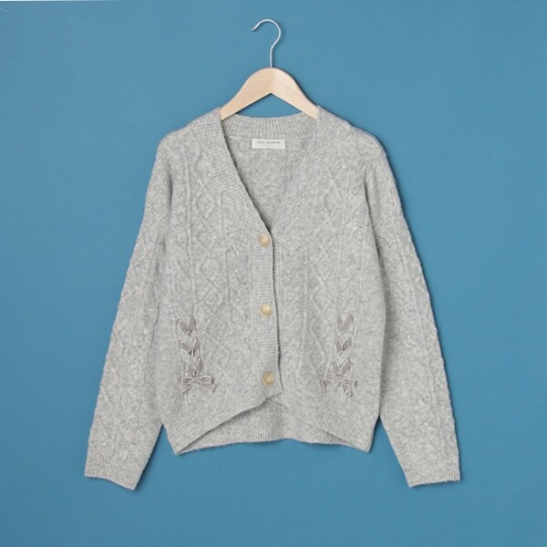 レースアップモールニットVネックカーディガン