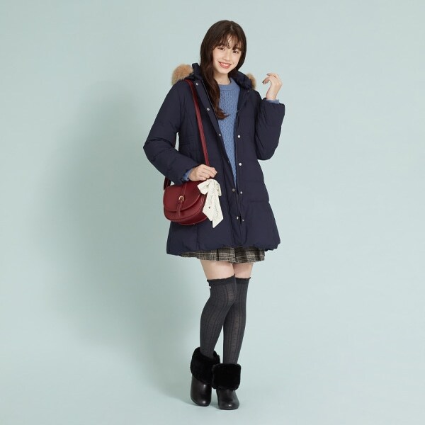 【撥水】 フェイクファーつきAラインダウンジャケット