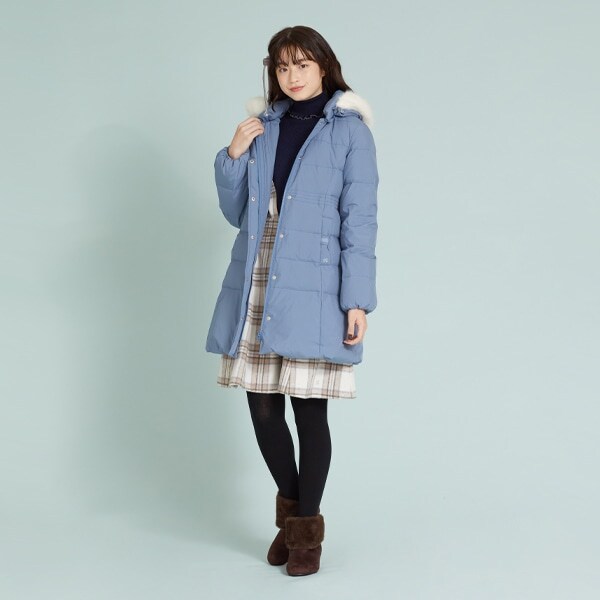 【撥水】 フェイクファーつきAラインダウンジャケット