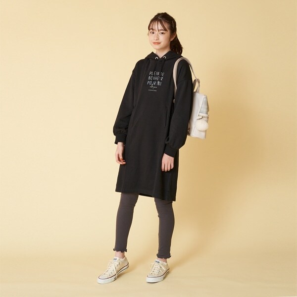 裏毛 抗菌防臭 ロゴ刺しゅうパーカーワンピース