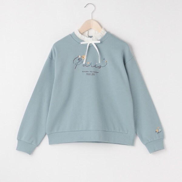 フリル襟タイ付き裏毛トレーナー