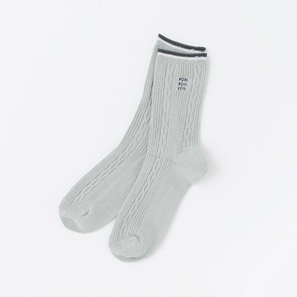 ライン入りケーブル編みクルーソックス【日本製】