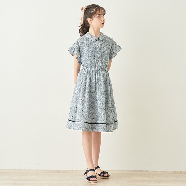 【リバティプリント】衿つきフレアワンピース