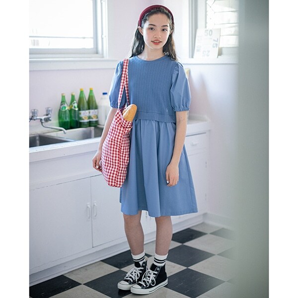 レイヤード風パフスリーブワンピース