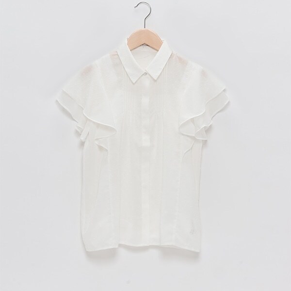 袖フリルパール釦ブラウス