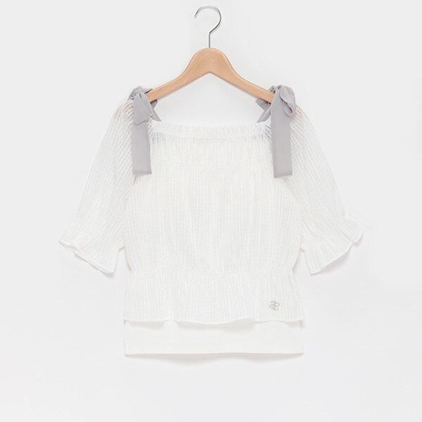 【ひんやり】オフショルリボンブラウス