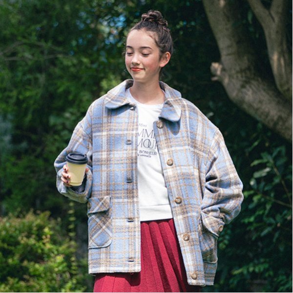 チェックコクーンコート