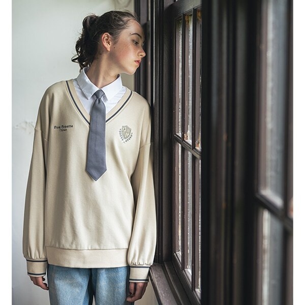 ネクタイつき裏毛トレーナー