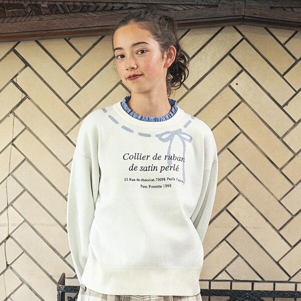 リボンジャガードフリル衿ニット