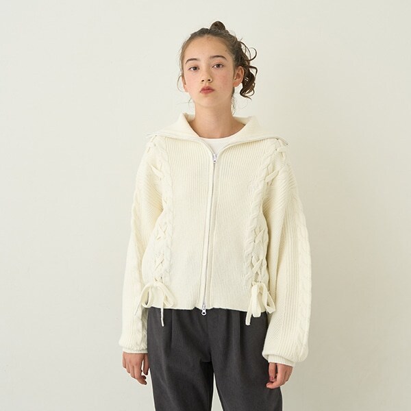 レースアップZIPニットカーデセット