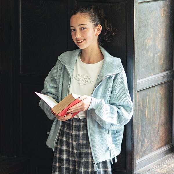 レースアップZIPニットカーデセット