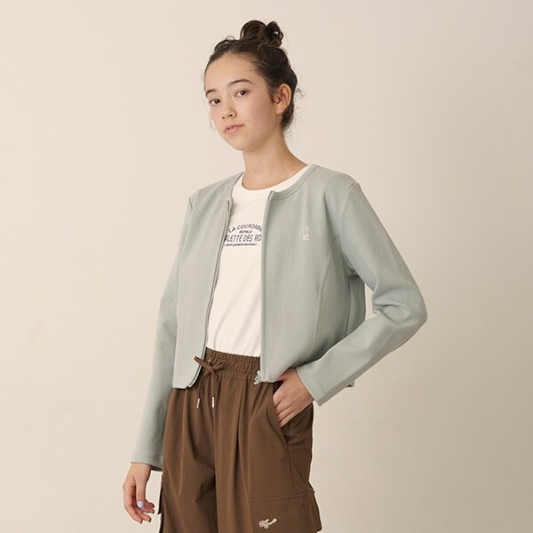 ノーカラーZIPカーデTシャツセット