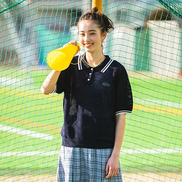 メッシュ半袖ポロニット