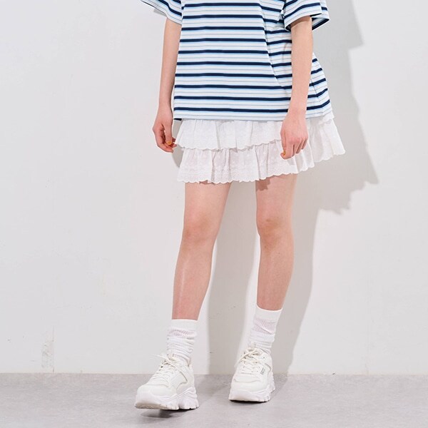 コットンレースティアードスカパン