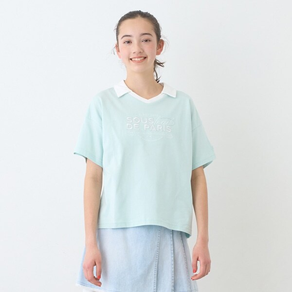 【防汚加工】スキッパー衿ロゴTシャツ