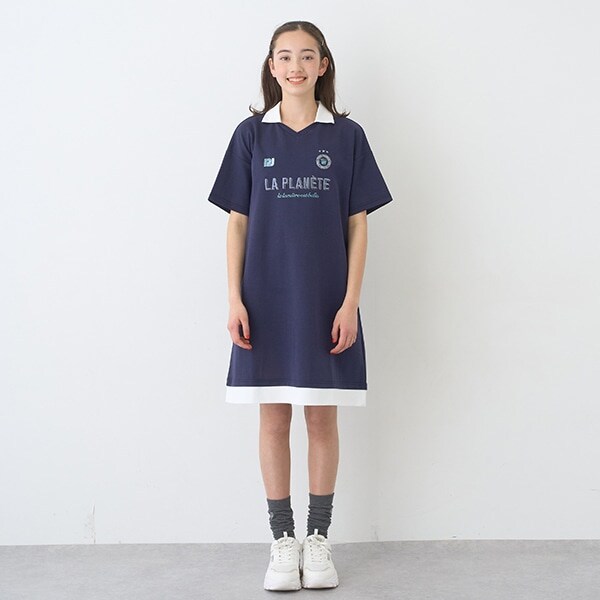 【ニコ☆プチ掲載】スキッパー衿スムースワンピース