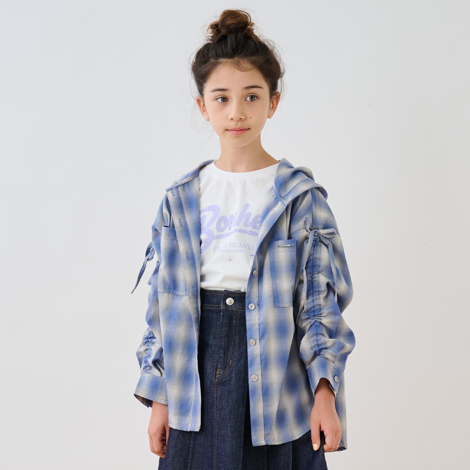 袖ギャザーフードシャツ×Tシャツセット