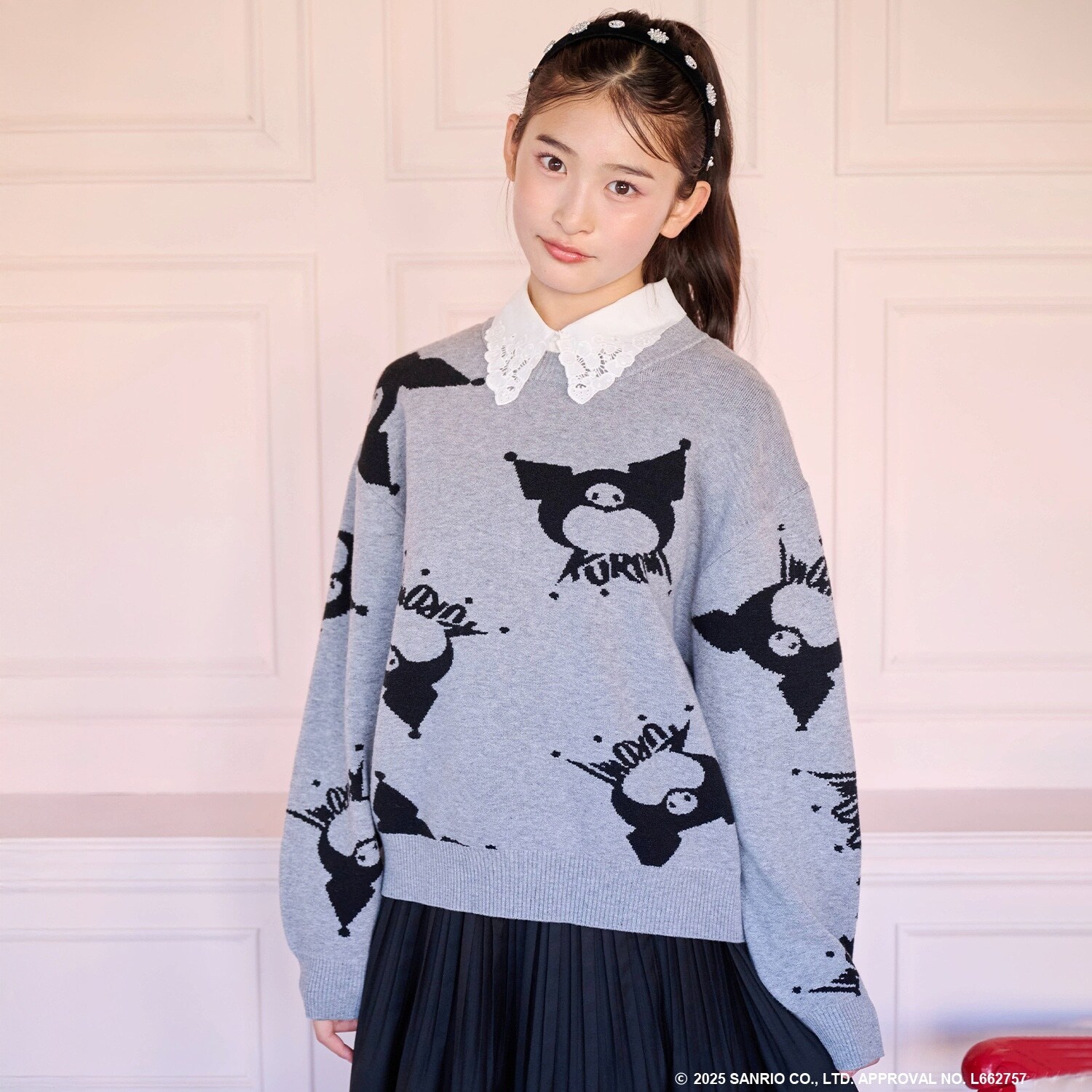 【130cmあり】【マイメロディ/クロミ】総柄ジャカードプルオーバー&レース襟セット