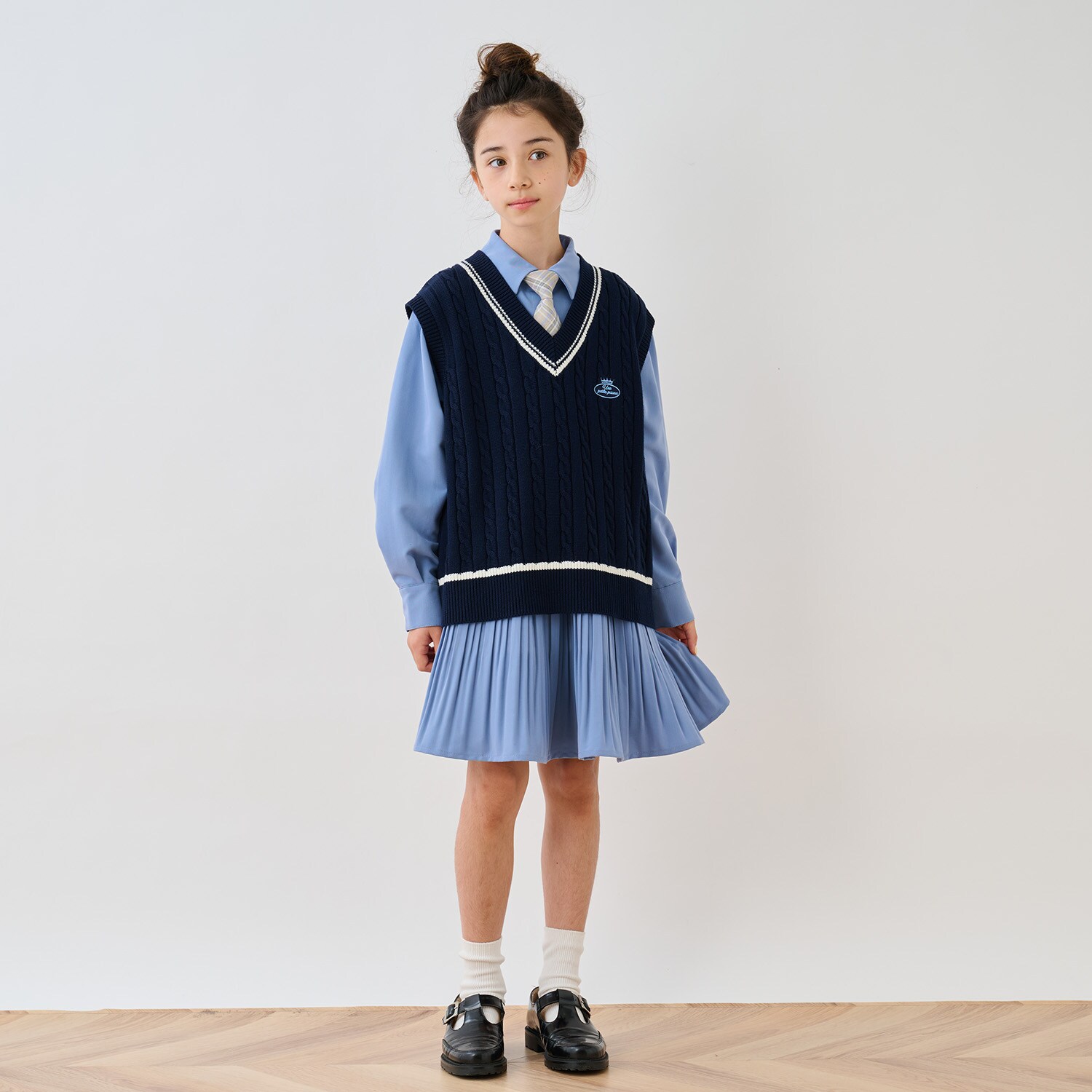 【セットアイテム】プリーツシャツワンピ＋ニットベストセット