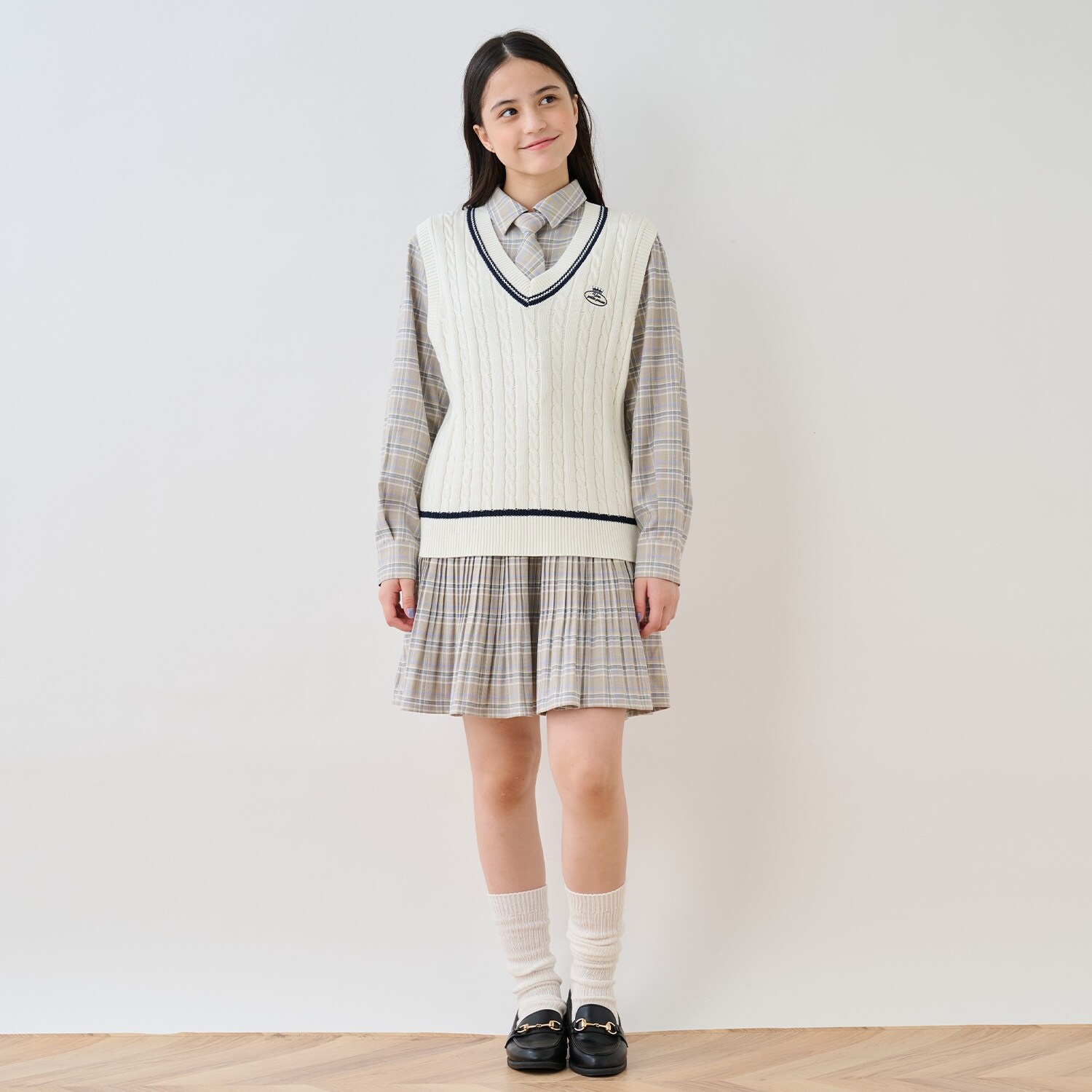 【セットアイテム】プリーツシャツワンピ＋ニットベストセット