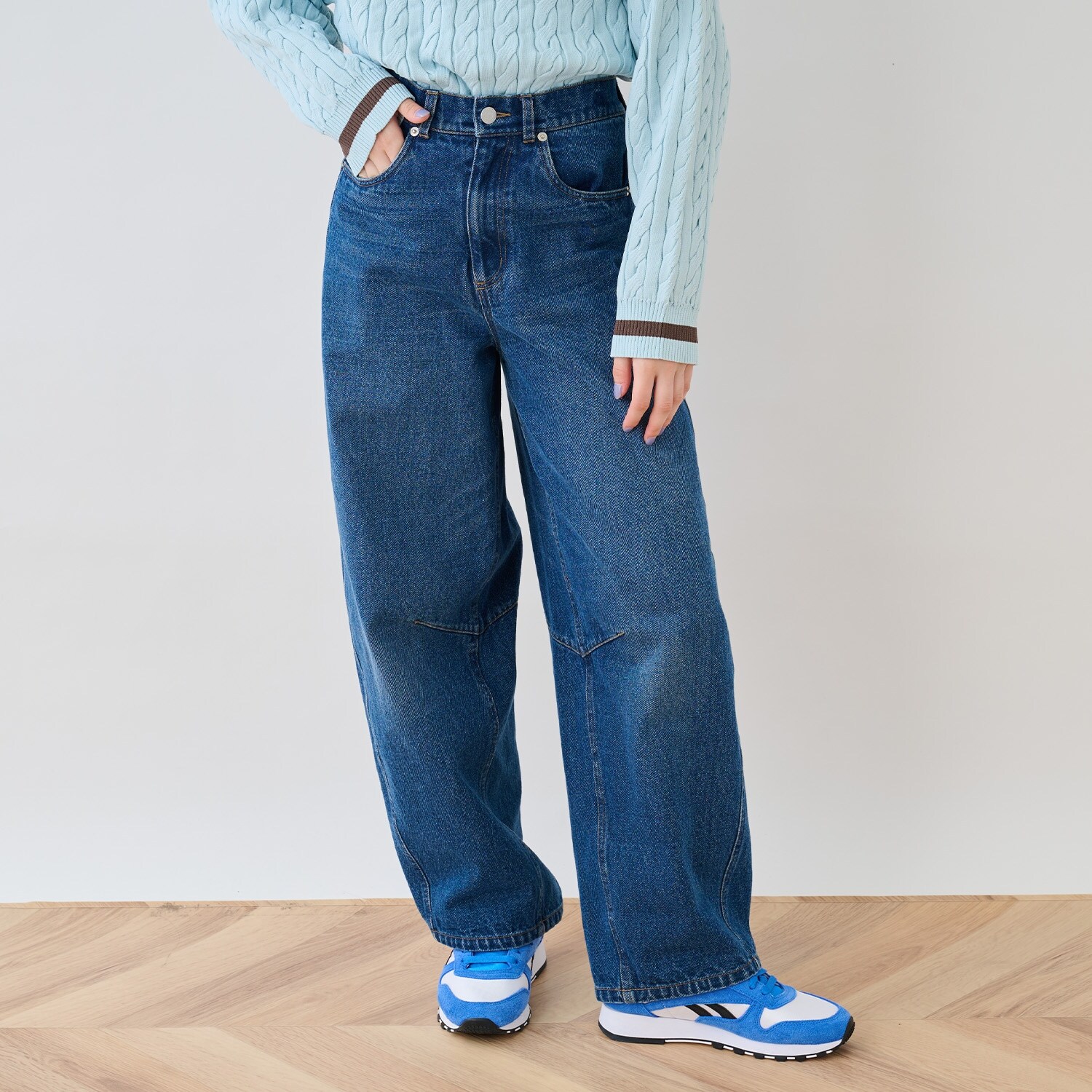 【130cmあり】ベルトつきバレルシルエットパンツ